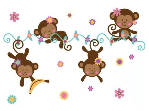Monkey Wallpaper Border Baby Girl Nursery Kids Room Stickers Jungle W