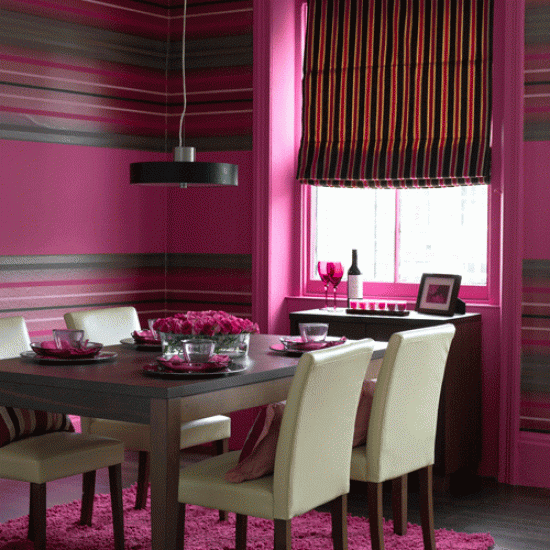 Free download Dining room with pink horizontal striped wallpaper