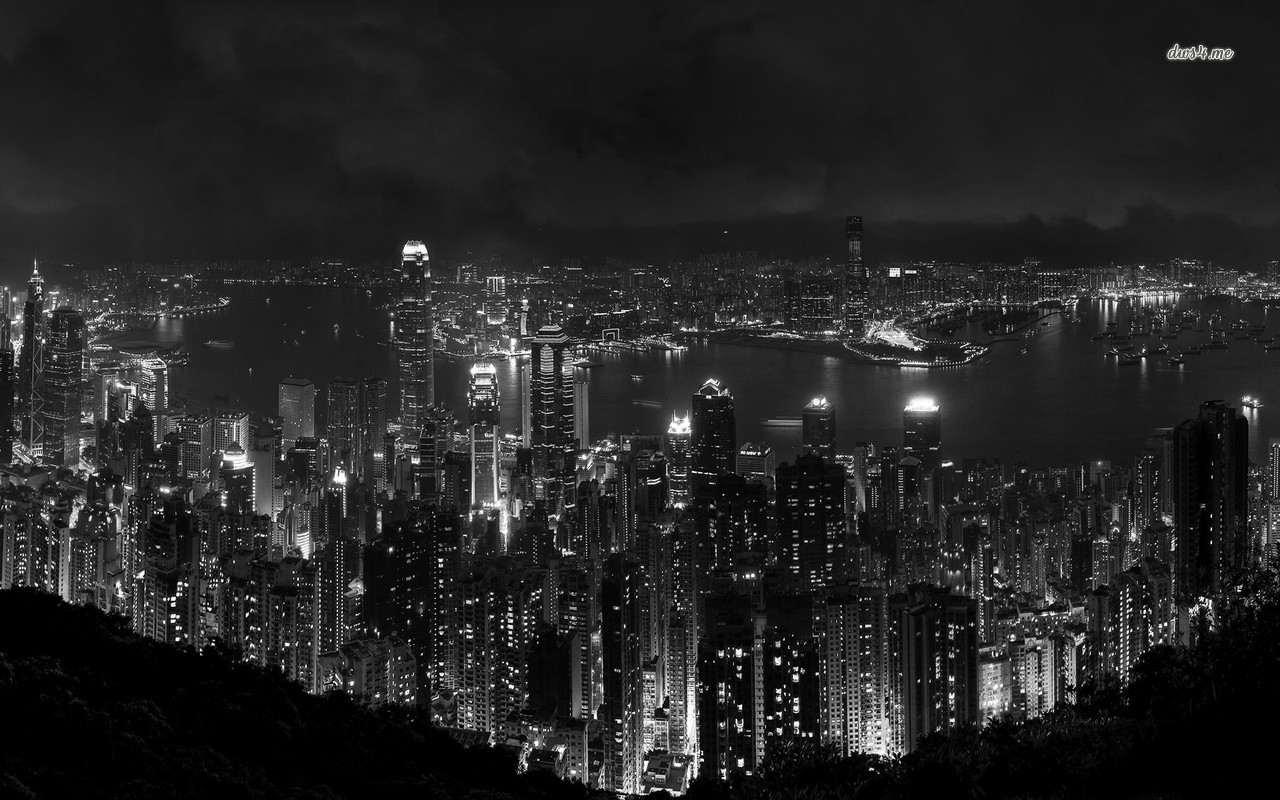 Black And White Hong Kong Cityscape Wallpaper World