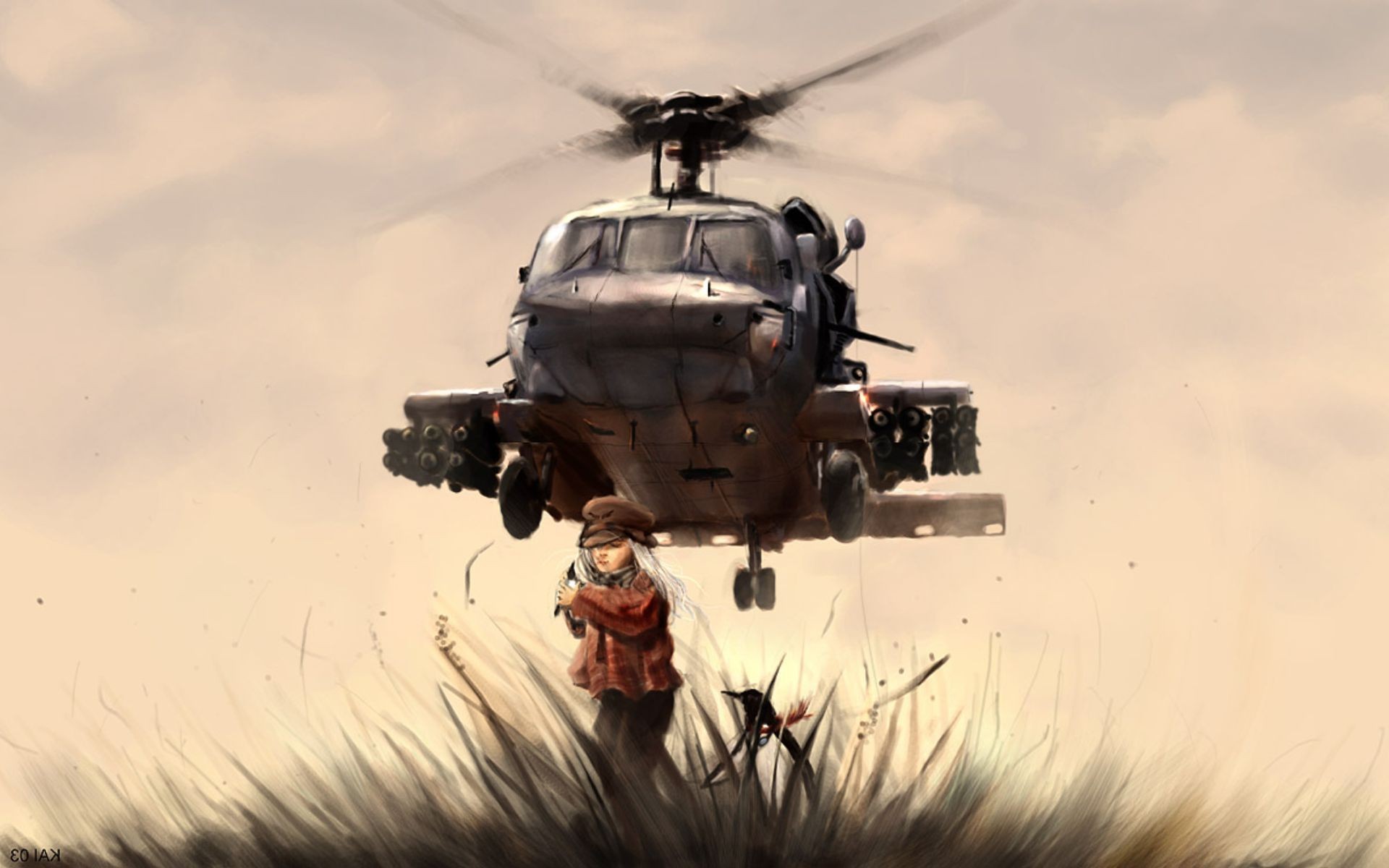 Military Helicopter And Girl Wallpaper