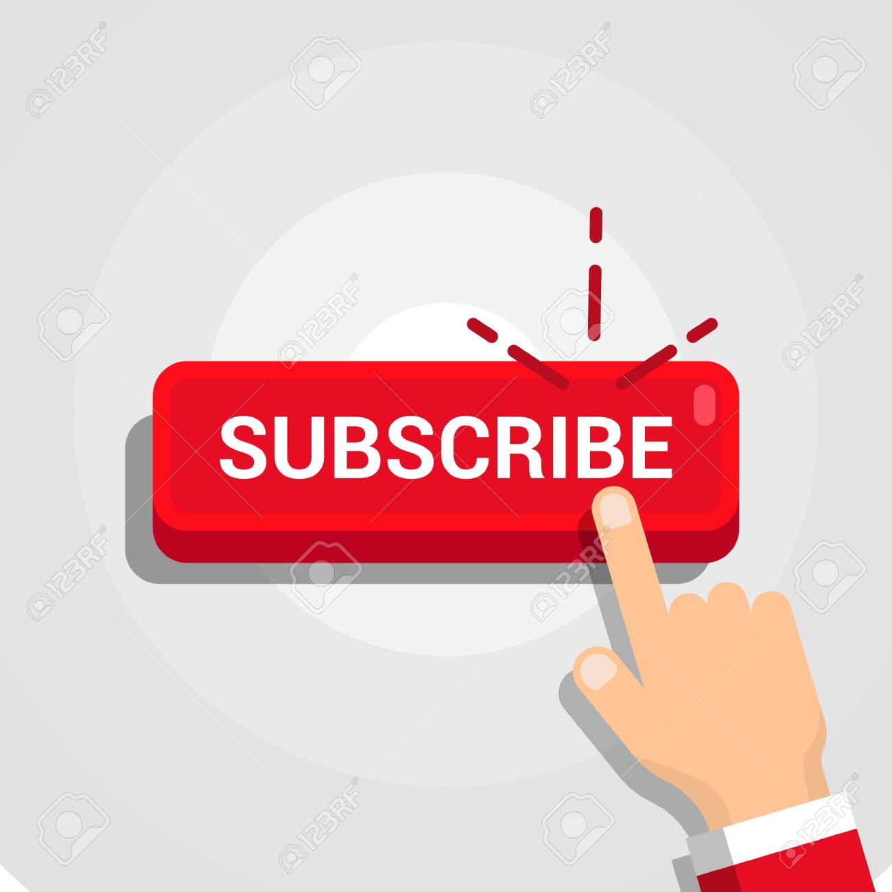 Red Rounded Subscribe Button With Hand On White Background