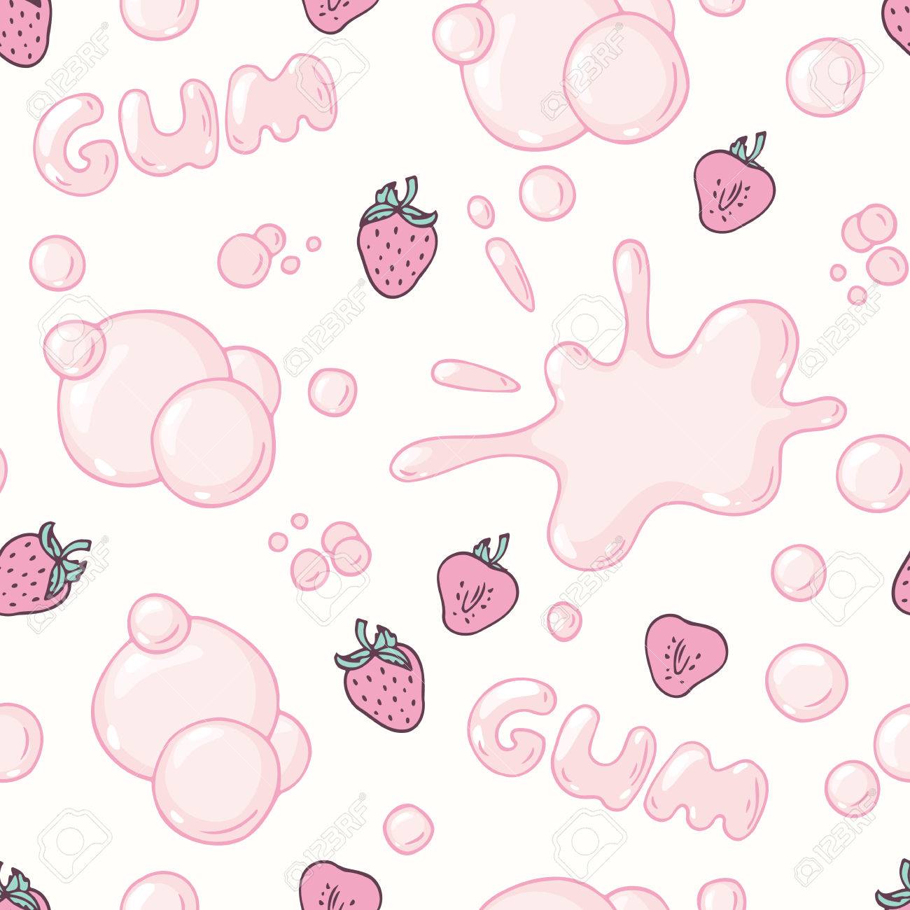 Seamless Pattern With Hand Drawn Bubble Gum