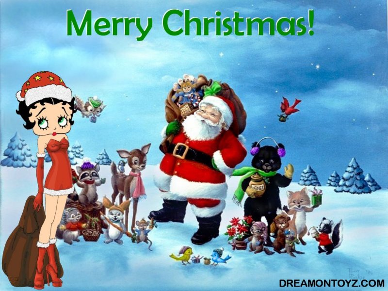 Sexy Betty Boop Dressed Like Santa Holding A Sack Claus With
