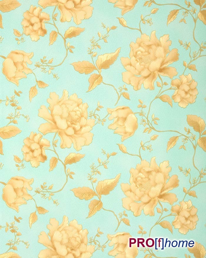Heavyweight Floral 3d Look Flower Wallpaper Turquoise Blue Gold