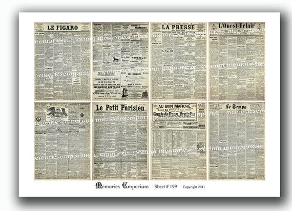 Old French Newspapers Decou Shabby Chic Grunge Aceo Atc Size Paris