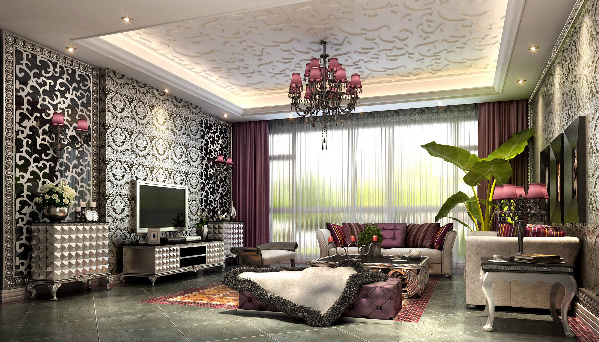 Fancy Living Room With Luxurious Wallpaper 3d Model Max Cgtrader