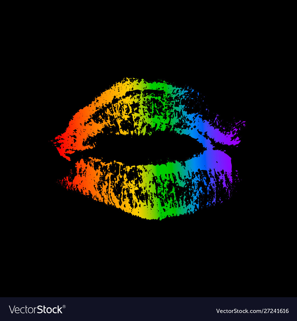Rainbow Lipstick Kiss On Black Background Lgbt Vector Image