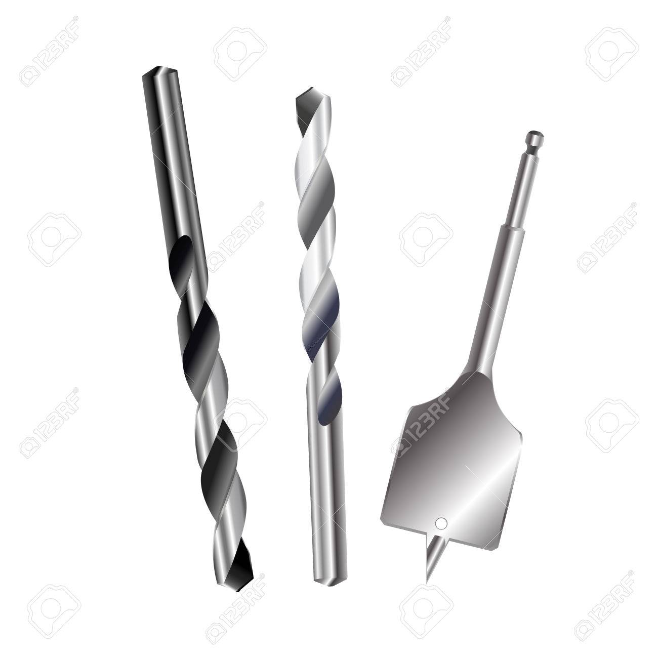 Drill Bit Metal Set Isolated On White Background Vector