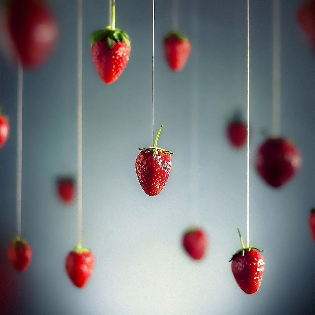 Hanging Strawberries Art iPad Wallpaper iPhone