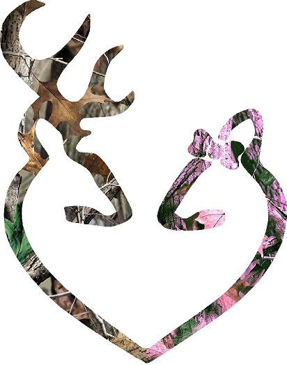Browning Style Buck And Doe Heart W Hair Bow Camo Pink Decal