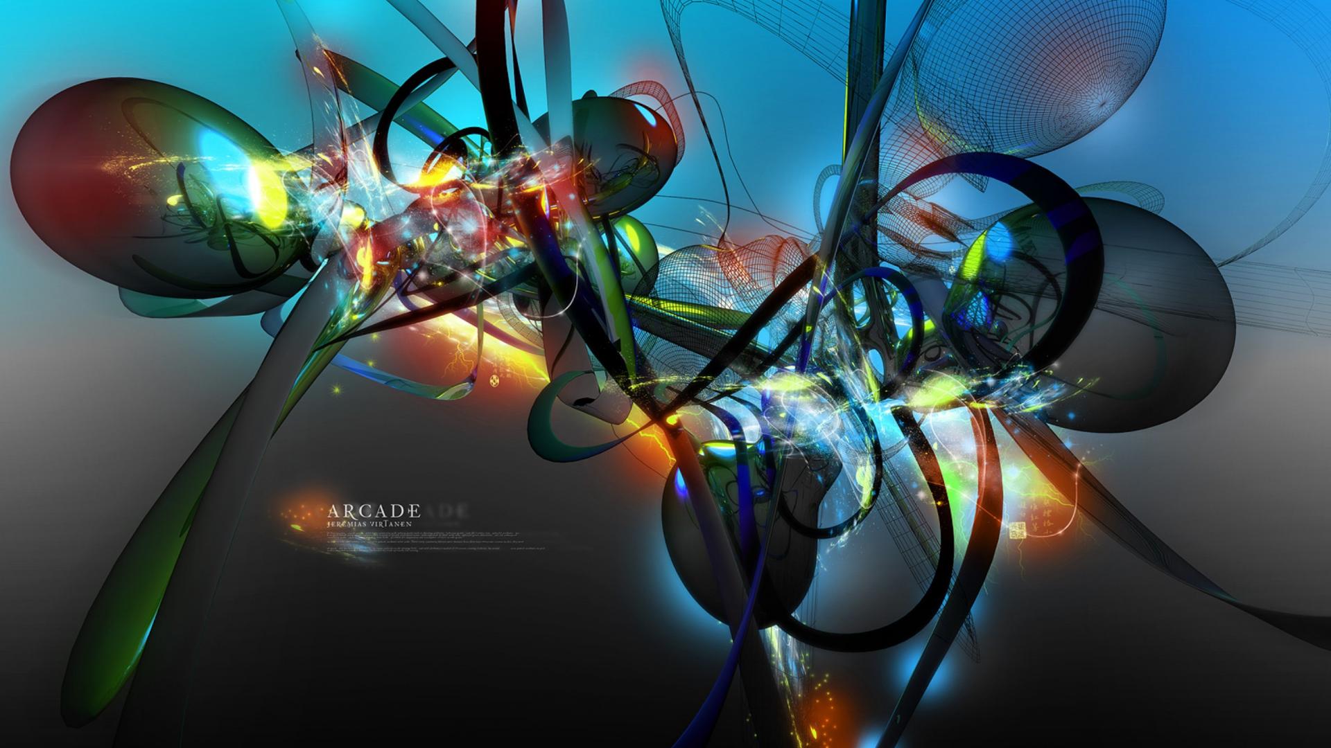 Abstract digital art wallpaper featuring swirling shapes, vibrant colors, and a dynamic composition, ideal for laptop backgrounds