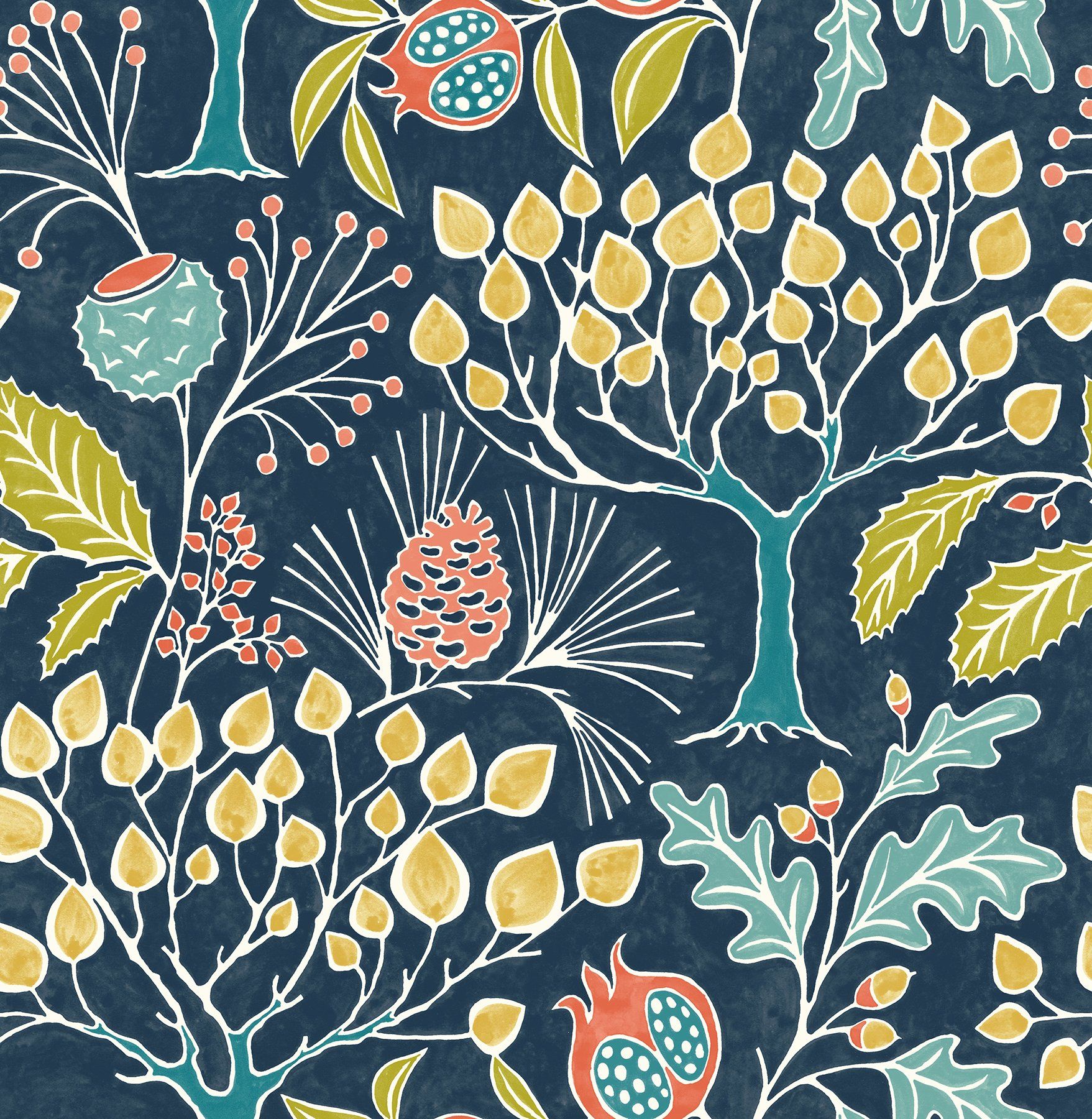 Navy Floral Wallpaper