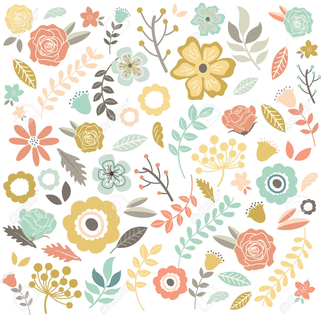 Vintage Hand Drawn Flowers Background Royalty Svg Cliparts