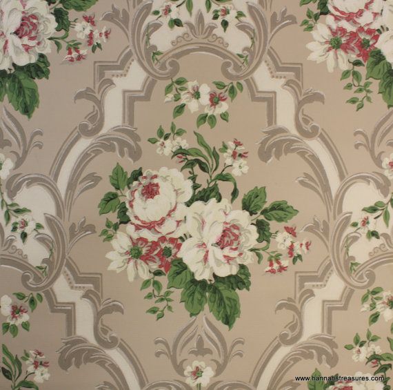 Vintage Wallpaper Floral With White And Burgundy Cabbage