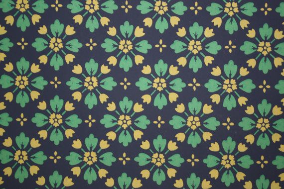 S Vintage Wallpaper Navy Blue Green And Yellow Geometric