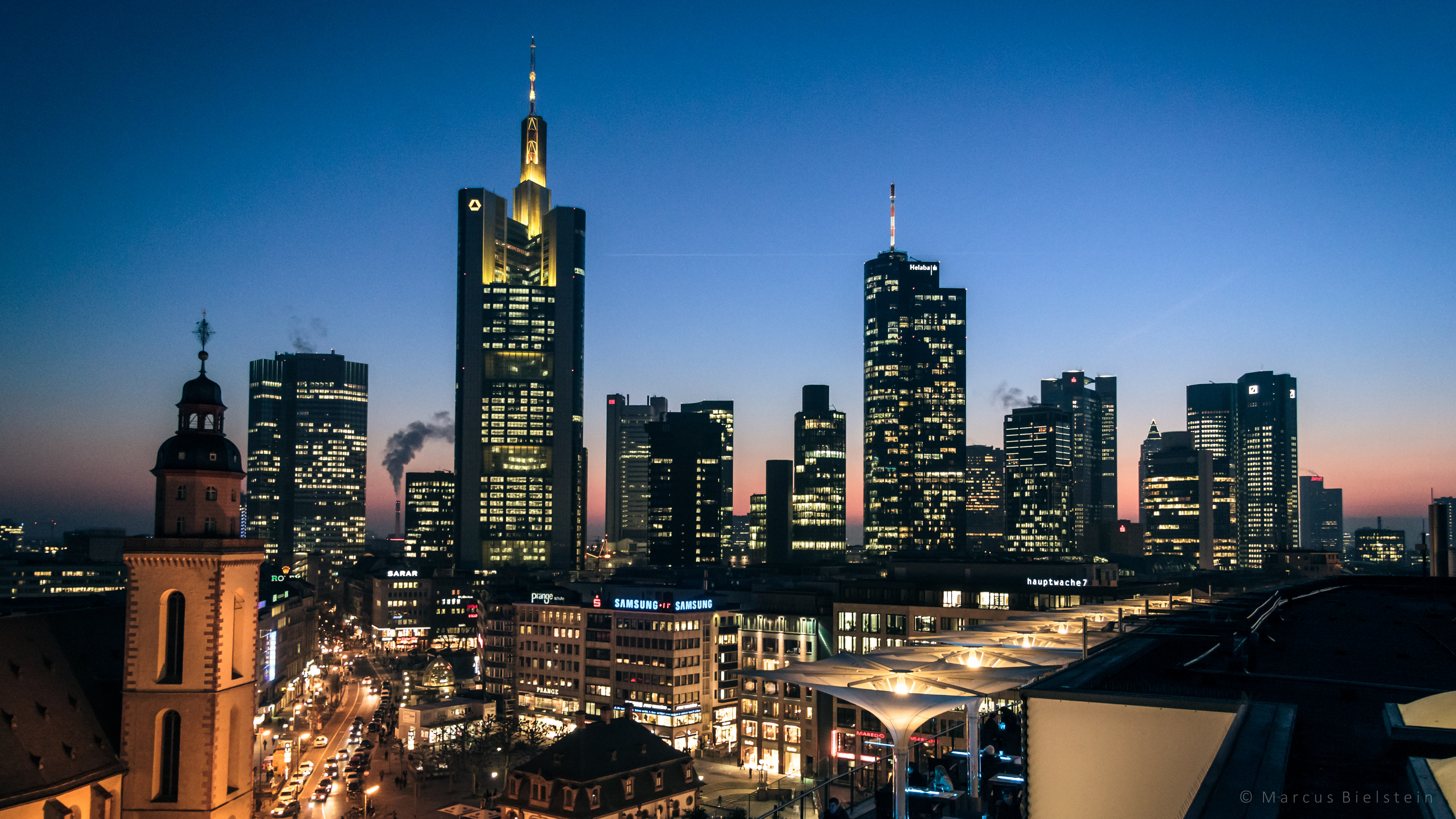 Frankfurt Skyline At Dusk By Mbielstein