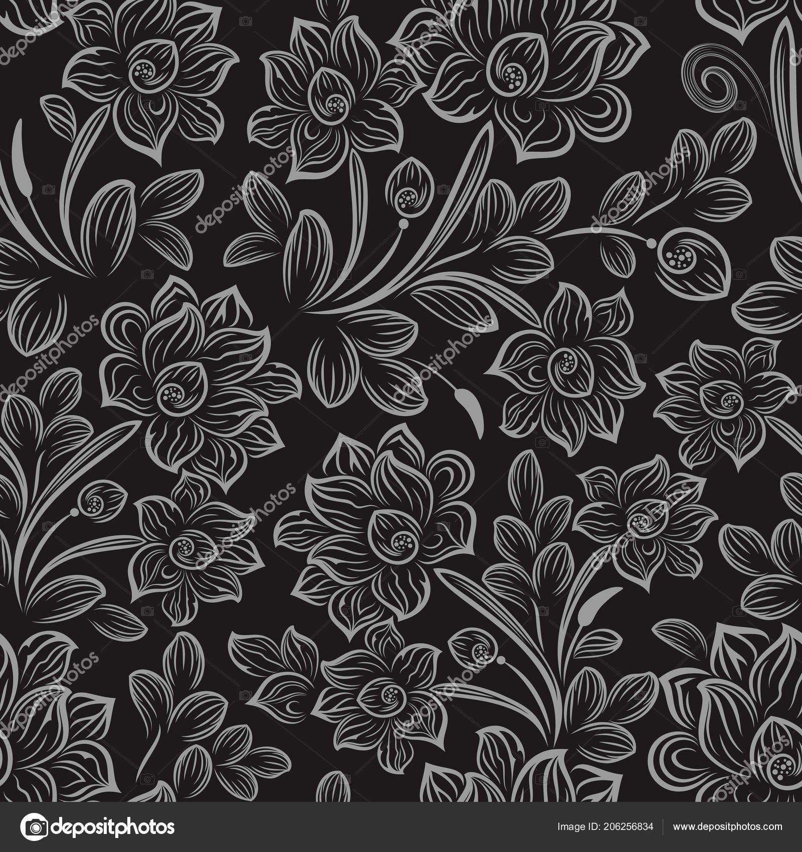 Black And White Seamless Floral Wallpaper Pattern Vector