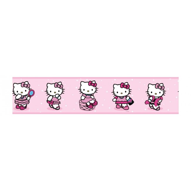 Wallpaper Border Pink and White Hello Kitty Die Cut Oval Ballet Ballerina Poses 