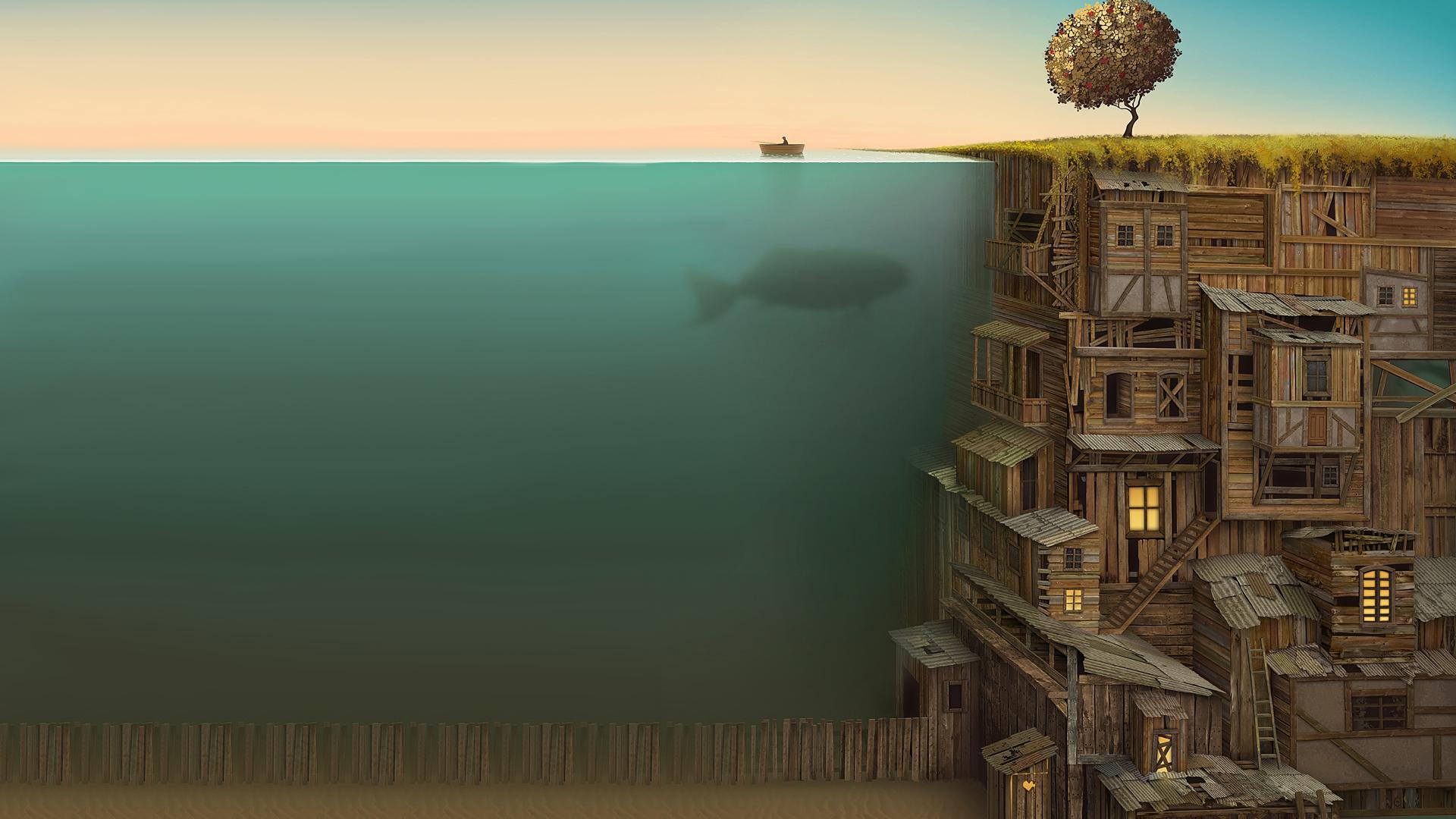 Wood Fish Surrealism Artwork Underwater Wallpaper