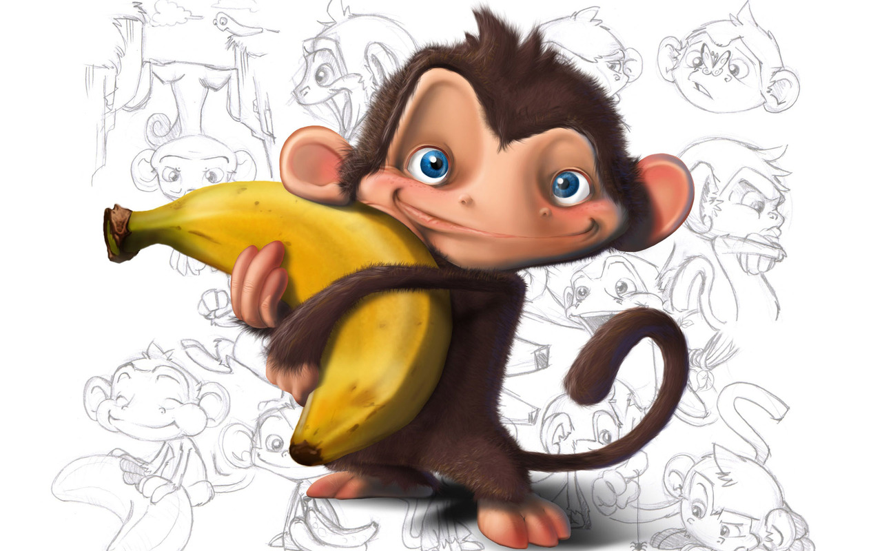 Monkey holding a banana wallpaper 17228