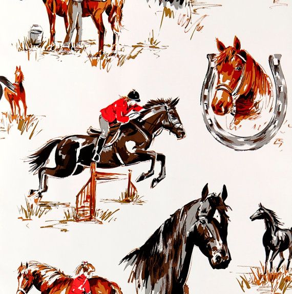 Vintage Original Horse Riding Wallpaper 60s By Daisiesintheattic