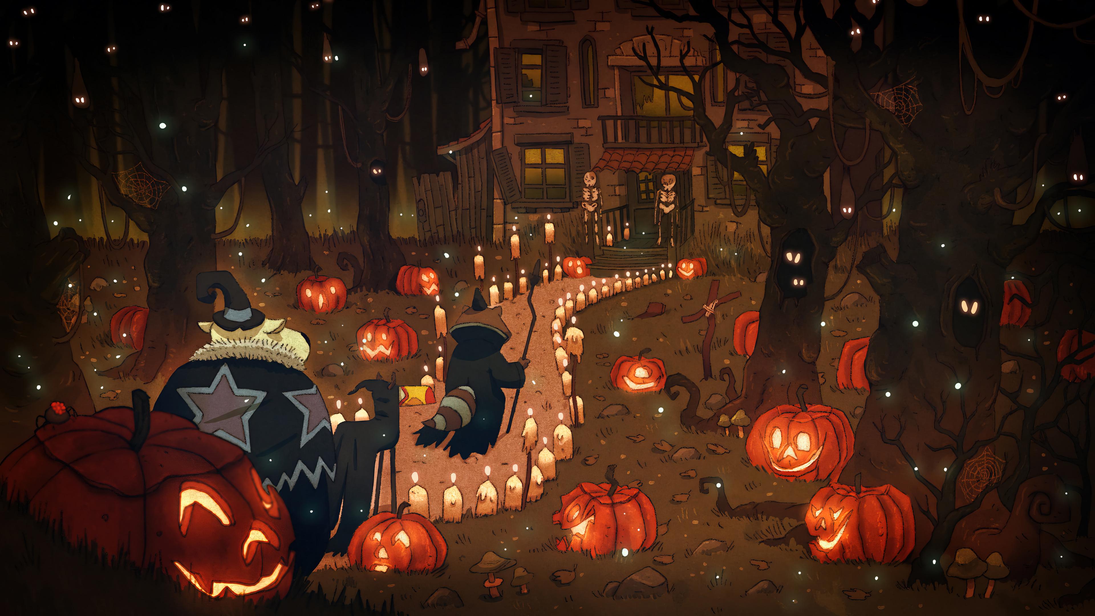 Halloween Trick Or Treat Lofi Pumpkin 4k Wallpaper iPhone HD Phone