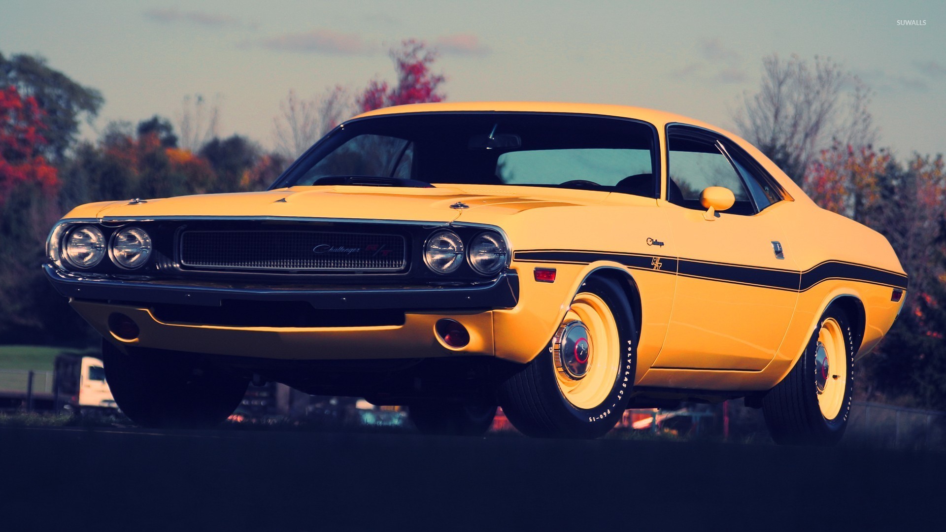 Yellow Dodge Challenger Front Side Wallpaper Car