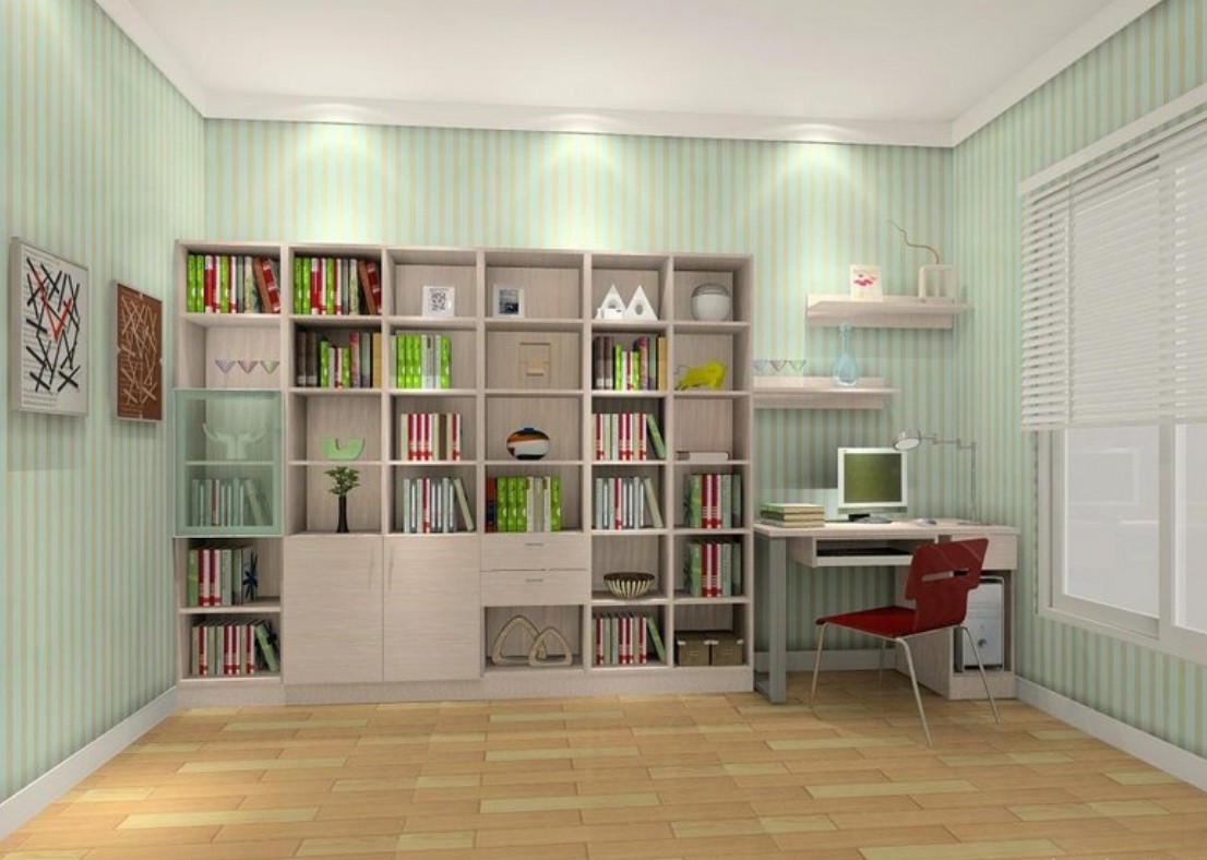 Study Room Bookcase Wallpaper 3d House