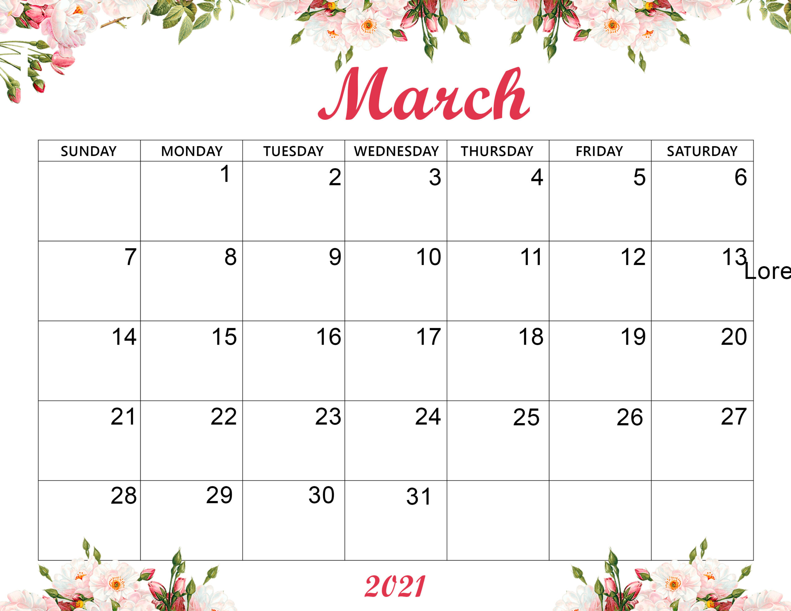 Cute March Calendar Desktop Wallpaper Printable