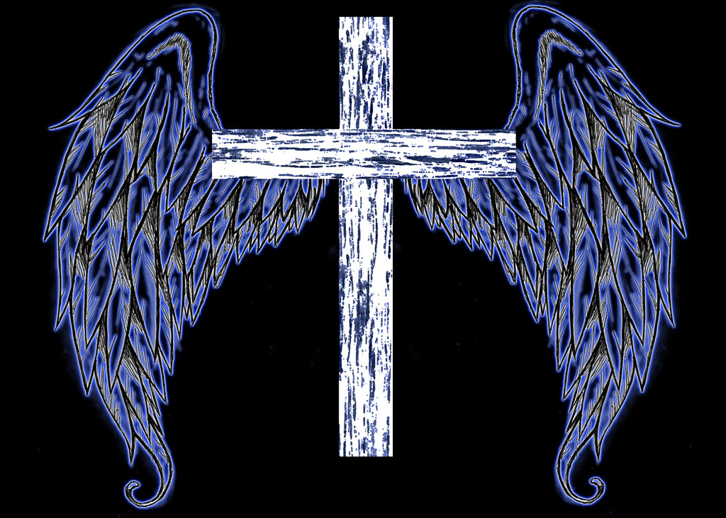 cross with angel wings dark by jaruesink