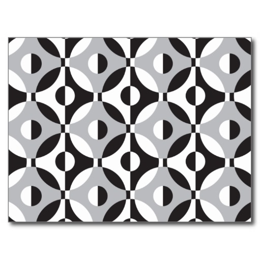 black white and grey geometric circles postcards
