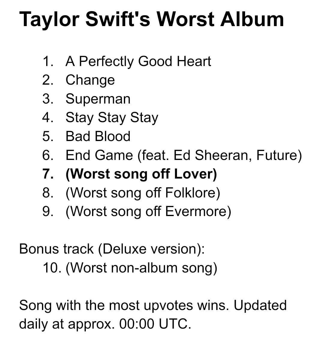 Taylor Swift S Worst Album Day Lover R Taylorswift