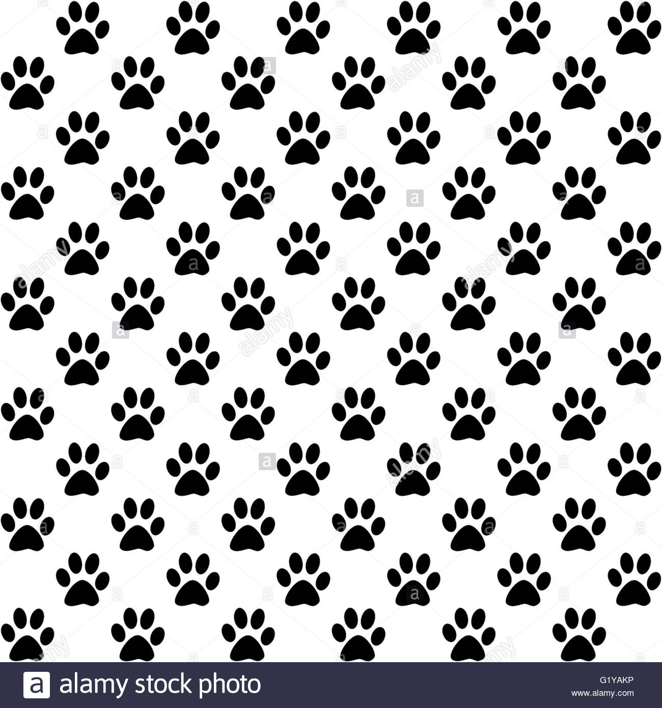 Paw Prints In Black On White Background A Seamless Pattern Stock