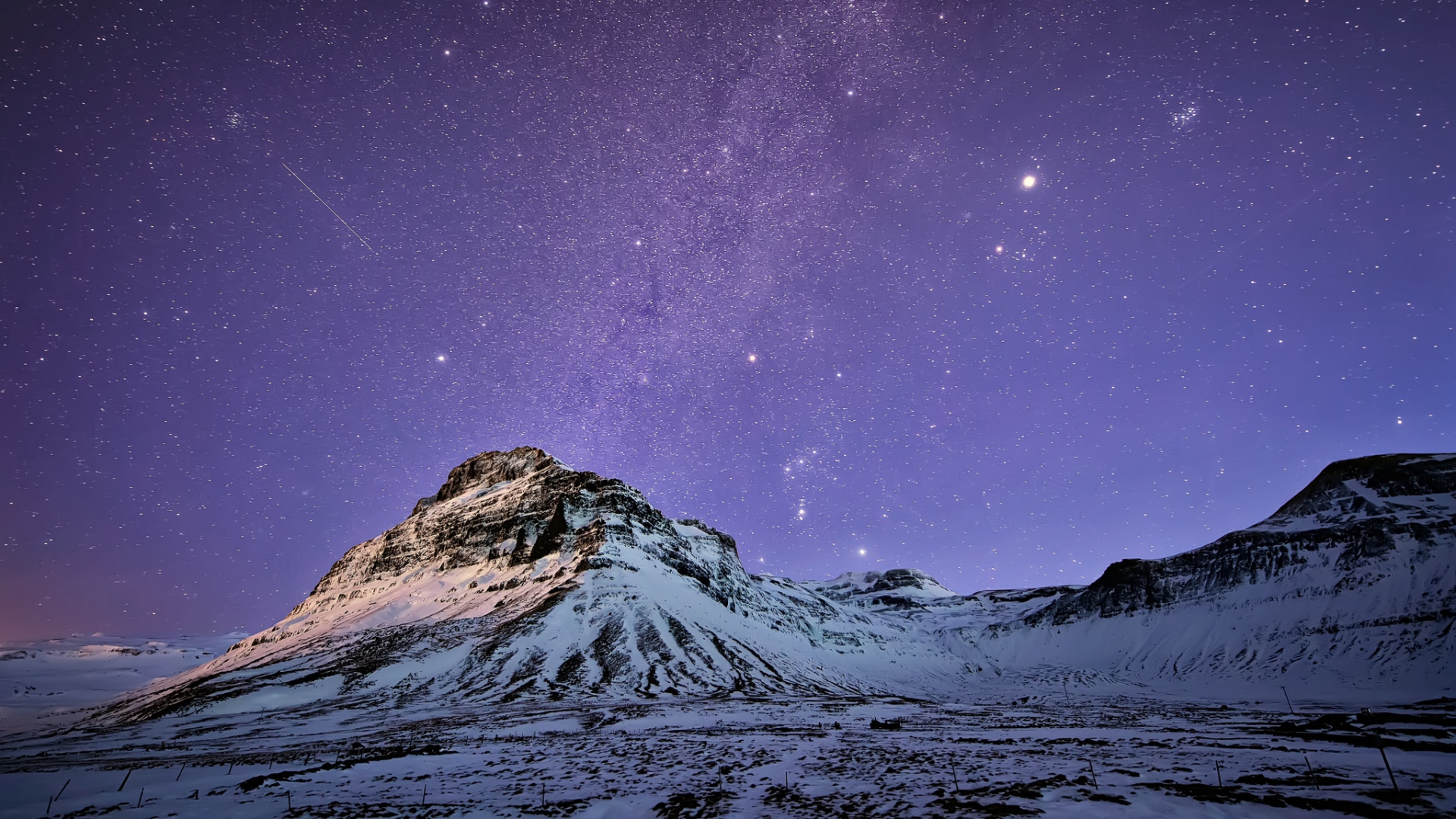 Wallpaper Iceland Mountains Snow Night Lilac Sky Stars