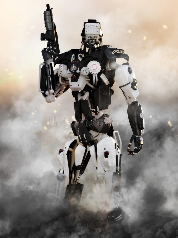 Robot Futuristic Police Armored Mech Weapon With Action