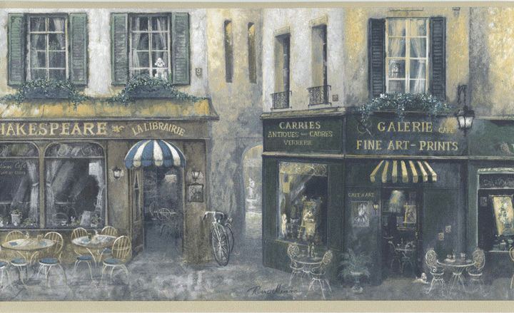 Cafe Store French Street Scene Antique Shop Gallery Vintage Wall Paper