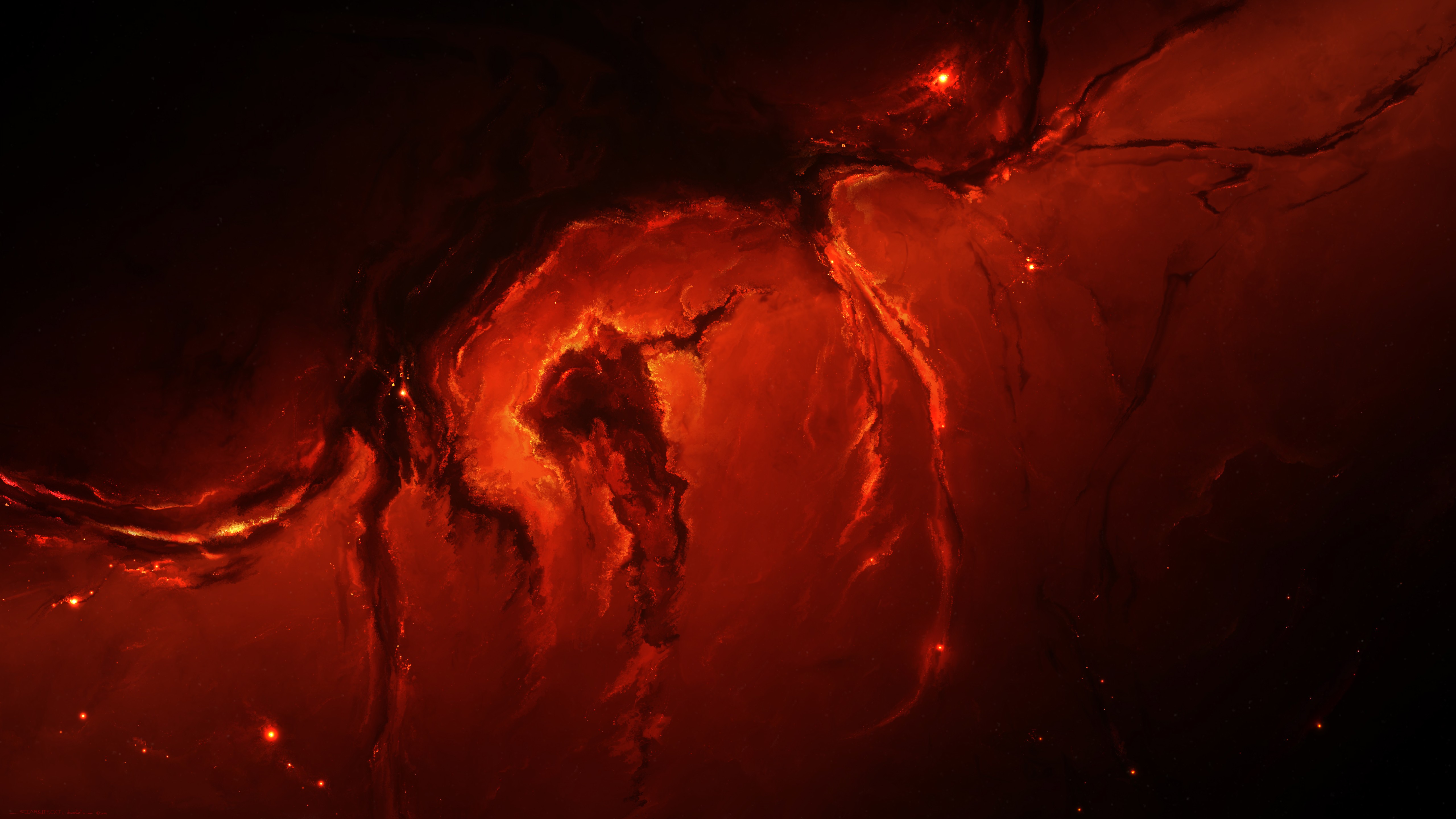 Fire Red Nebula Space Art Universe 4k HD Digital Wallpaper