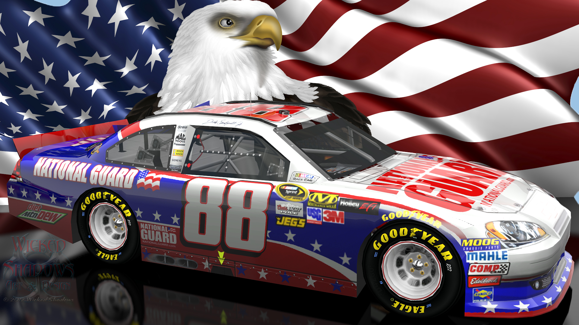 Earnhardt Jr Nascar Unites American Flag And Eagle Patriotic Wallpaper