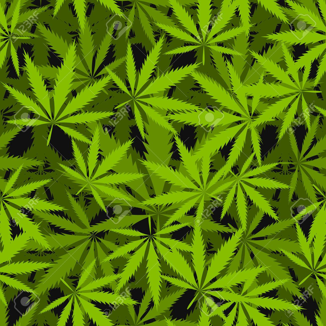 Marijuana Leaves Seamless Vector Pattern Cannabis Plant Green