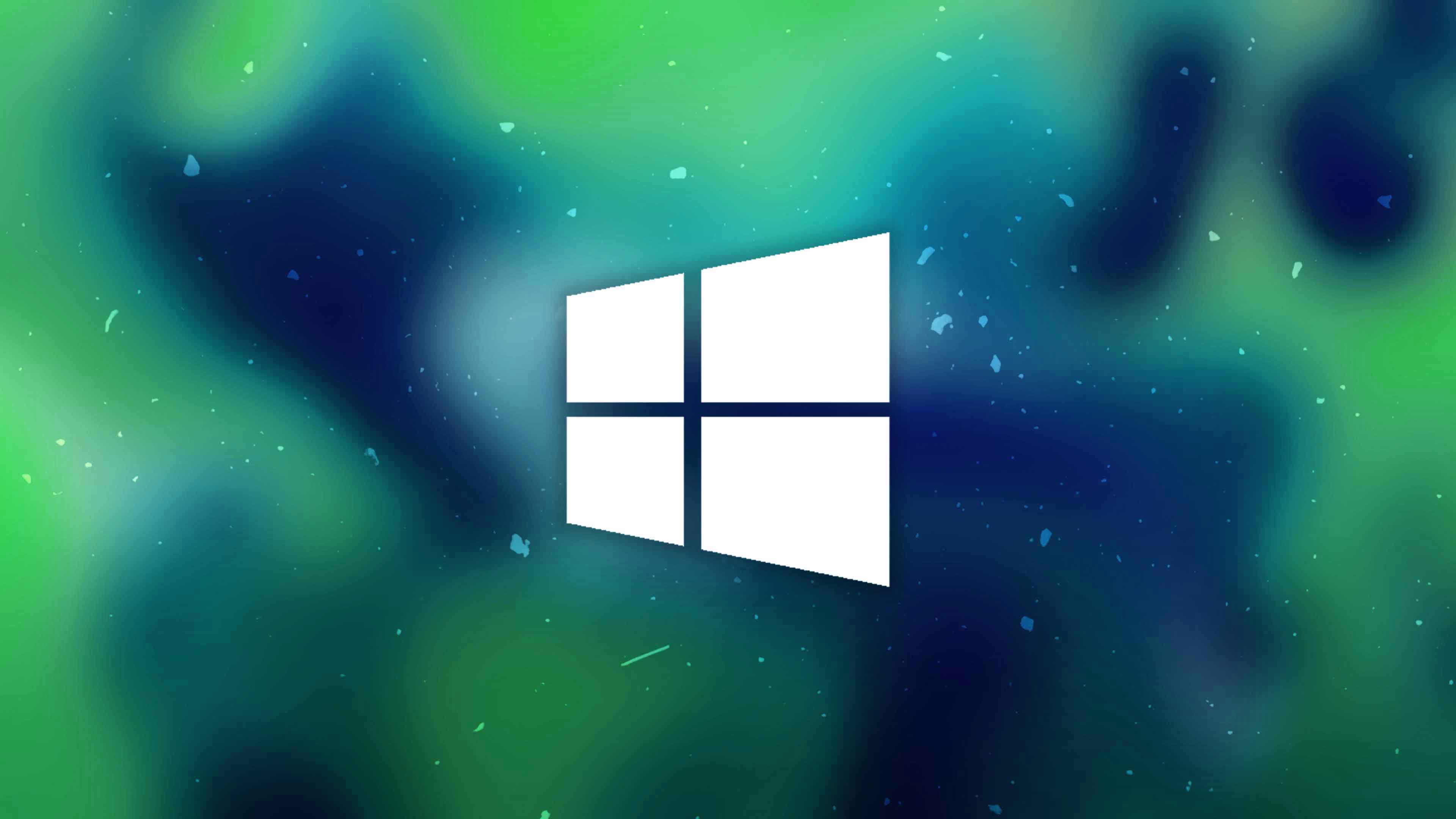 Abstract 4K Windows Wallpaper with Green and Blue Nebula Background
