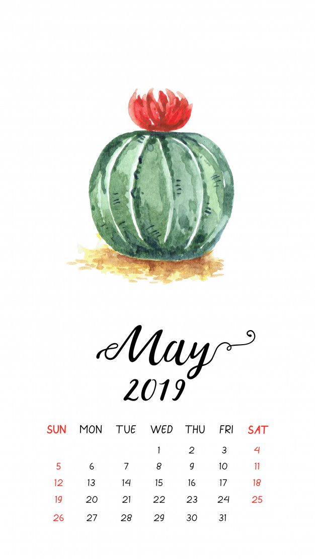 Watercolor Cactus Calendar For May Premium Vector
