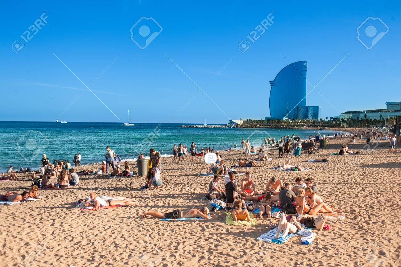 Barcelona Spain September Sandy Barceloa Beach