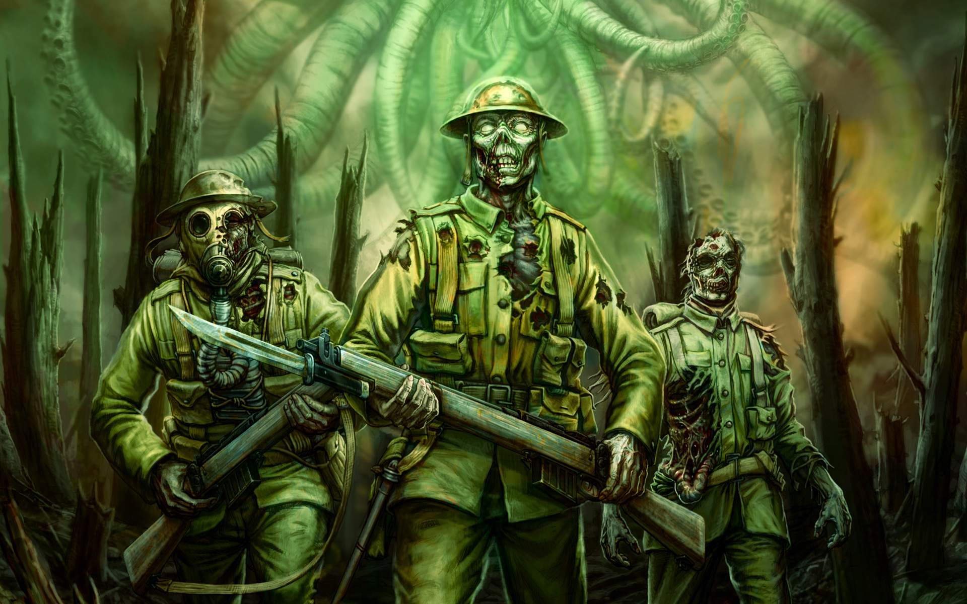 Call Of Cthulhu Zombies Green Soldiers Fantasy Wallpaper Background