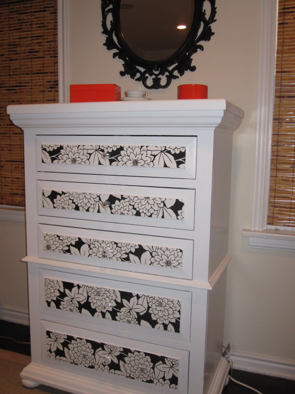 Simple Dresser Painted White And Wallpapered