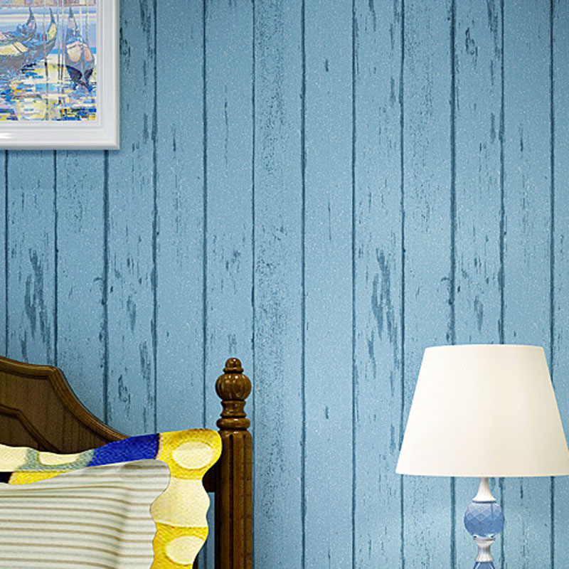 Mediterranean Style Vintage Blue Striped Non Woven Wallpaper Rolls