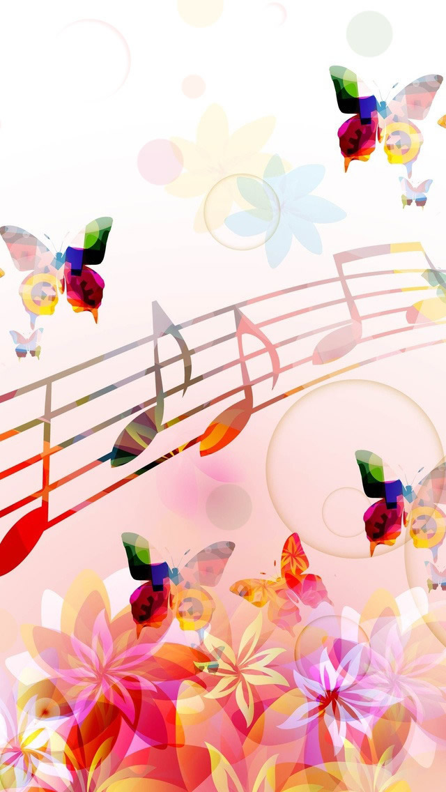 153kb Musical Notes Butterflies iPhone 5s Wallpaper