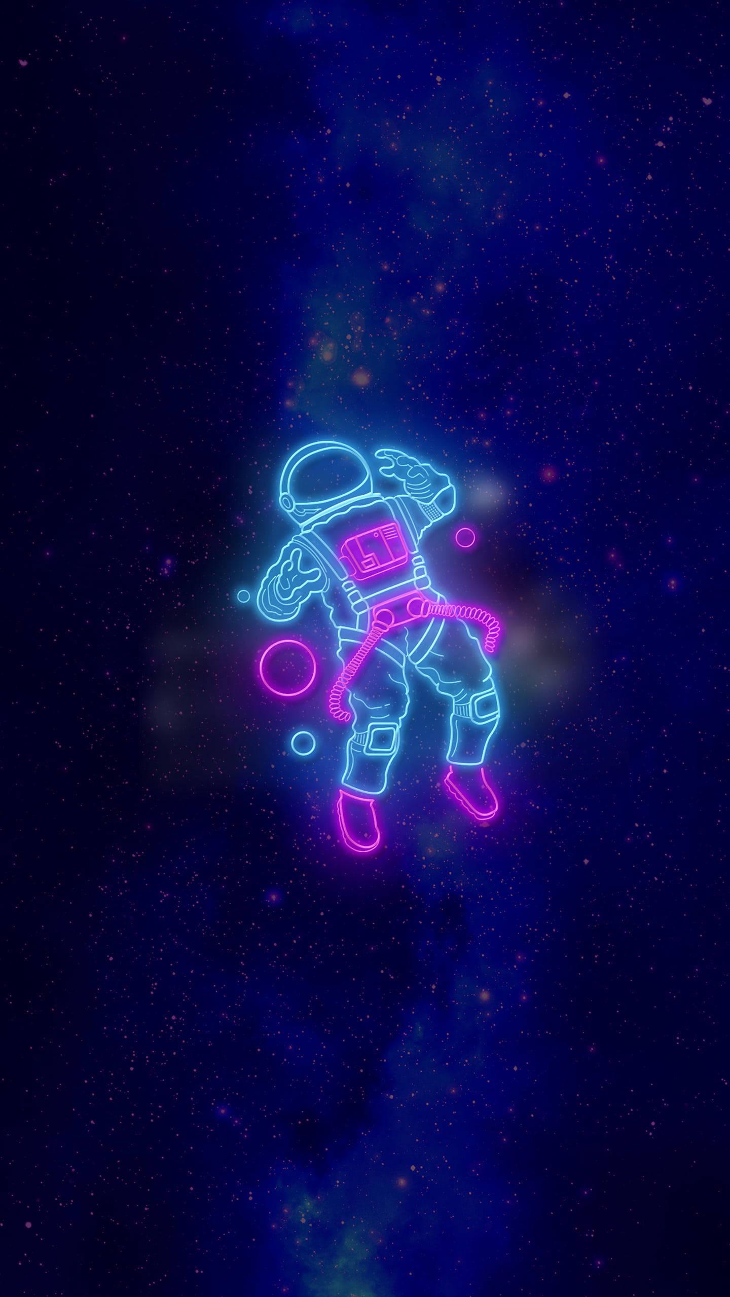 Astronaut In Space Neon Aesthetic iPhone Wallpaper