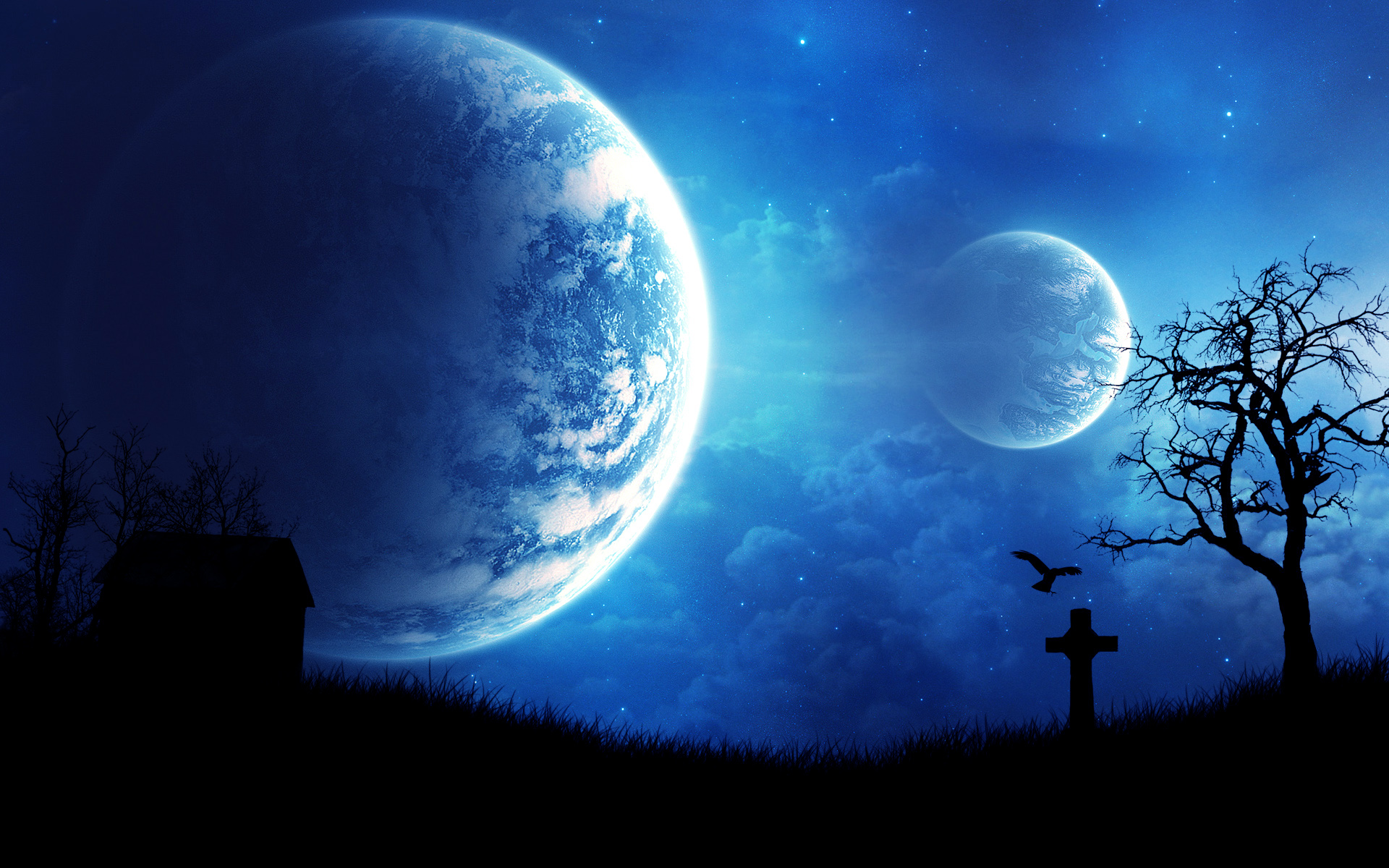 Two Moons Over The Graveyard HD Wallpaper For