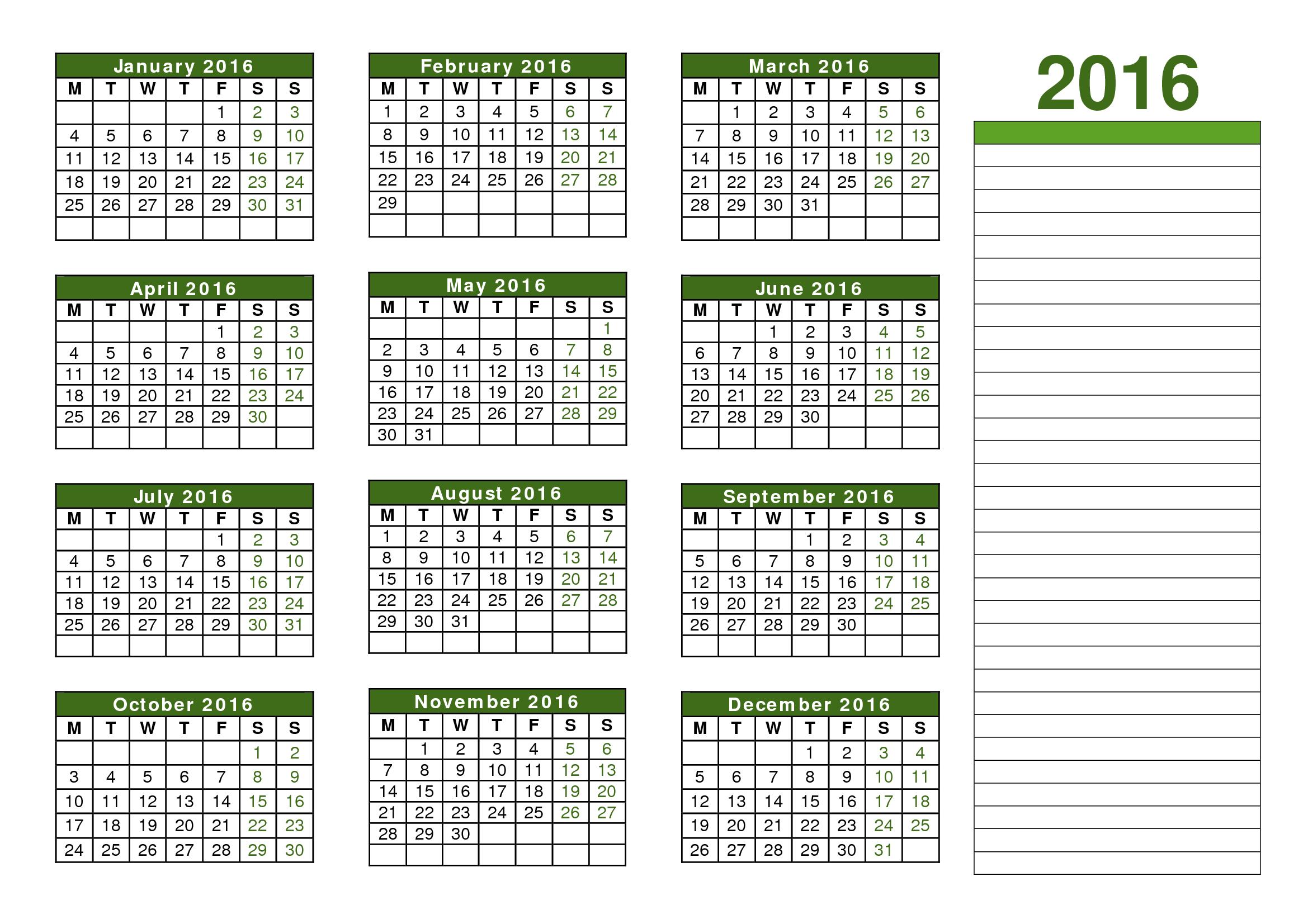 2016 Calendar Printable Templates 2016 Calendar Desktop Wallpapers