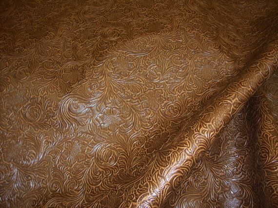 Caramel Laredo Embossed Floral Faux Leather vinyl upholstery fabric